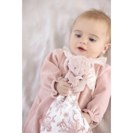 DOUDOU LAPIN TOILE DE JOUY ROSE